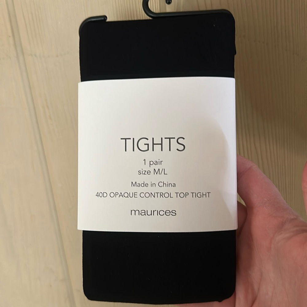 MAURICES OPAQUE CONTROL TOP TIGHTS: BLACK: NEW WITH TAGS: SIZE M/L